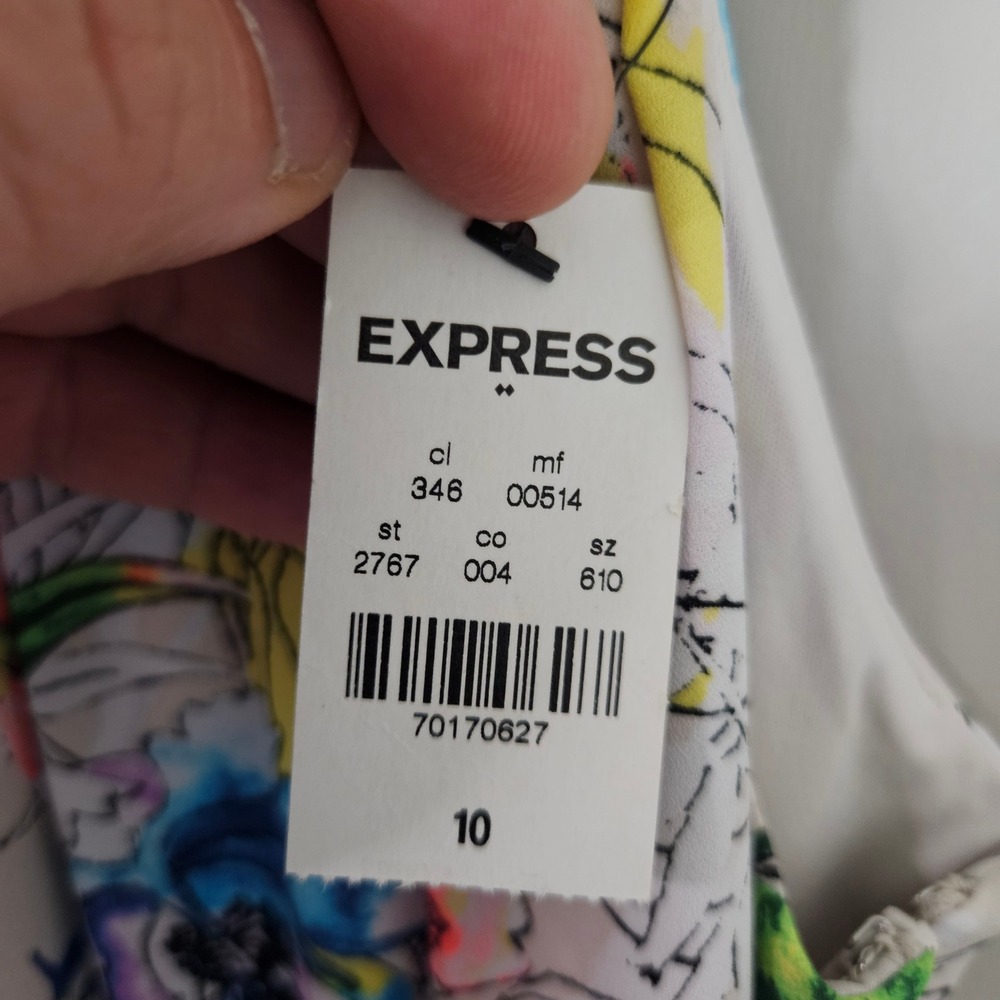 Express Floral Halter Neck Mini Dress Watercolor Pleated Sleeveless Multi 10 NEW - Picture 3 of 12